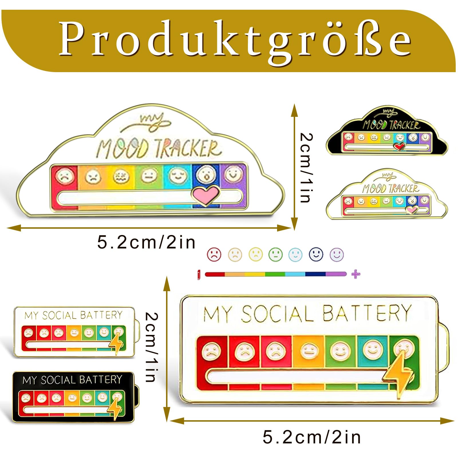 My Social Battery Pins - 6 Stück Verstellbare Stimmungs-Anstecker In Schwarz/Weiß