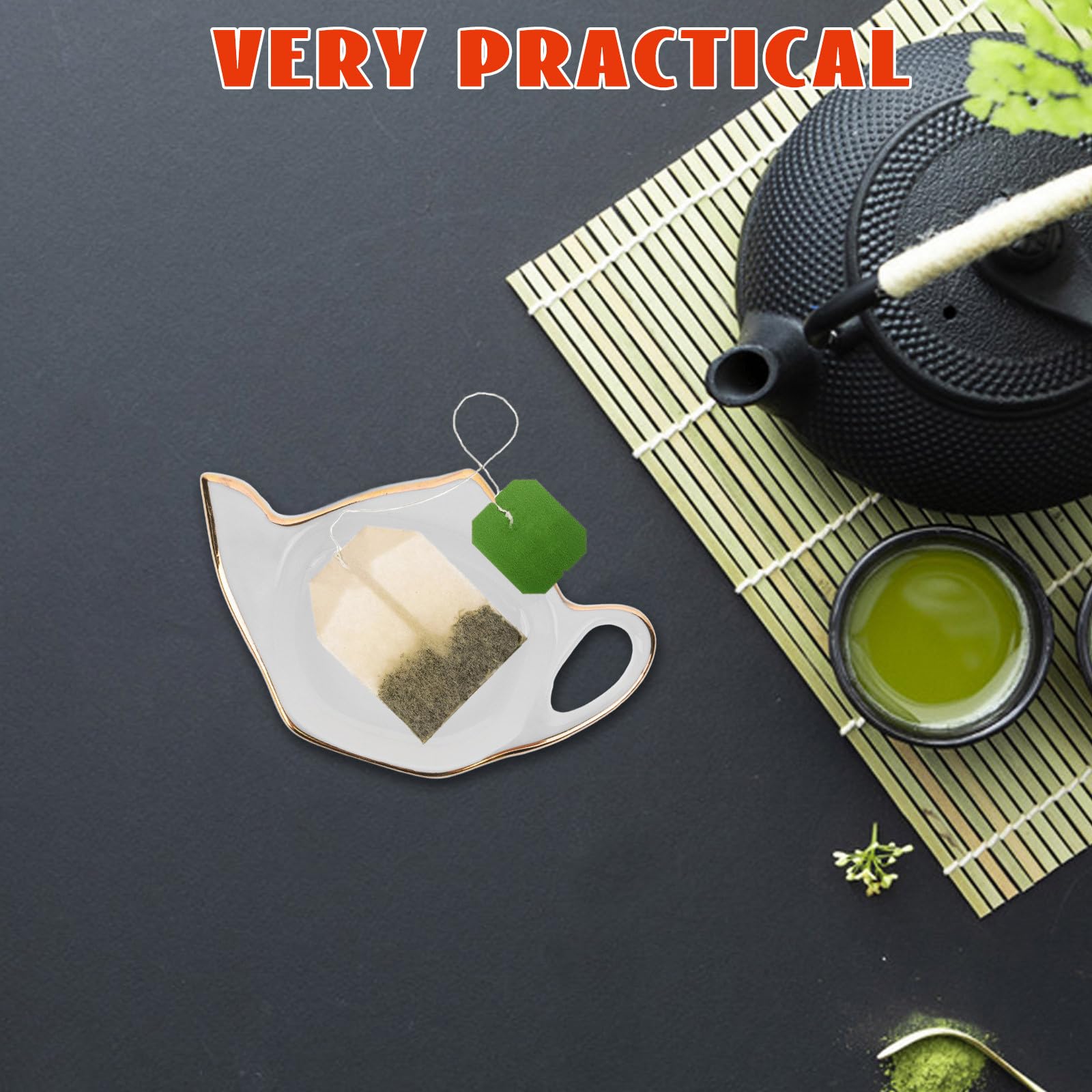 8 Posavasos de cerámica con Forma de Tetera y Soporte para cucharas para bolsitas de té, Ideales para Fiestas y Uso doméstico. Accesorio de Cocina Multifuncional.