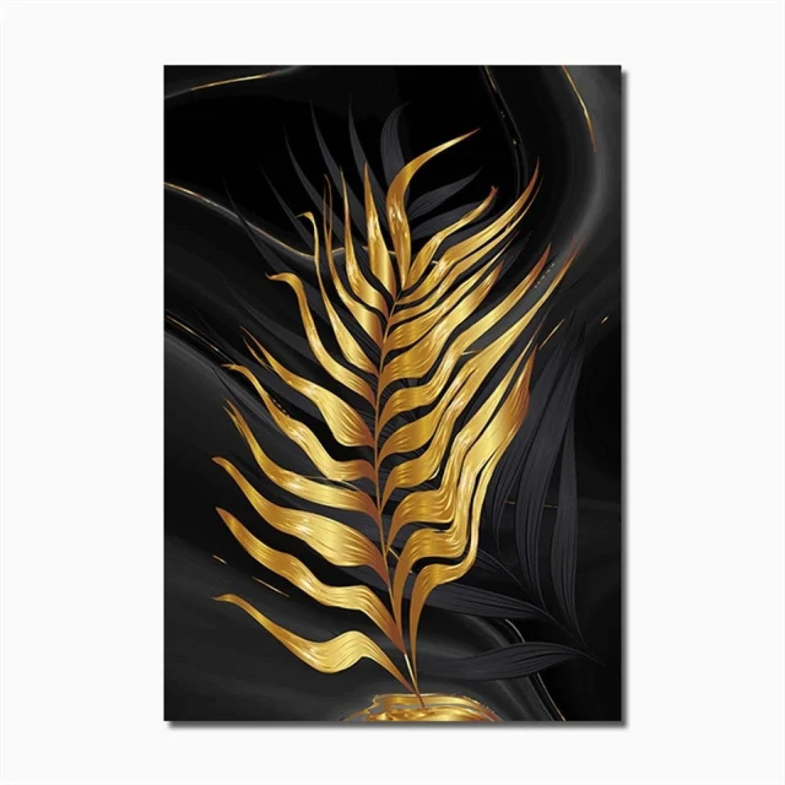 YIUEYI Moderno abstracto oro verde hoja negra 3 piezas lienzo pintura sala de estar hogar baño arte de la pared conjunto planta cartel imagen decoración 40x60cm (16x24in) x3 con marco
