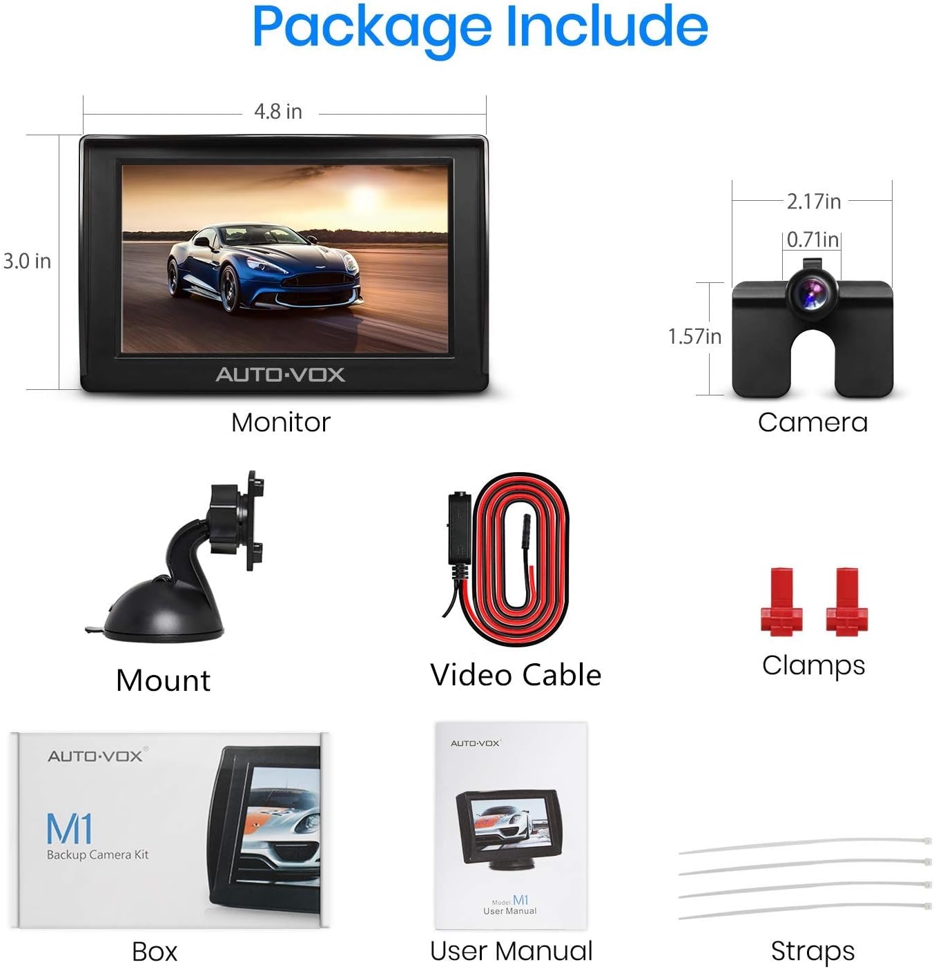 Super Deal Product AUTO-VOX M1 4.3’’ TFT LCD Monitor Backup Camera Kit, Easy One-Wire Installation, IP 68 Waterproof Camera for Truck, Sedan