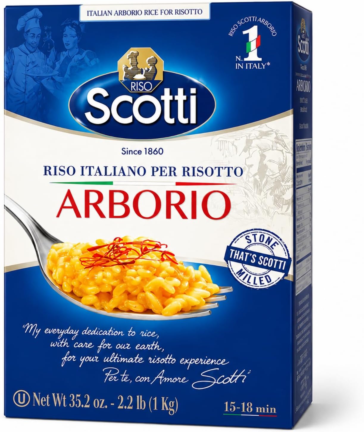 Arborio Rice, Risoto Rice, 100% Italian, 2.2 Lb (1 kg) | Chef Selection, Italian Arborio Rice for Risotto, Recipe Included, Gluten Free, Non-GMO, Vacuumed Packed, Product of Italy
