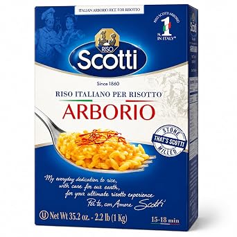 Riso Scotti - Arborio Rice, Risoto Rice, 100% Italian, 2.2 Lb 1 kg | Chef Selection, Italian Arborio Rice for Risotto, Recipe Included, Gluten Free, Non-GMO, Vacuumed Packed, Product of Italy