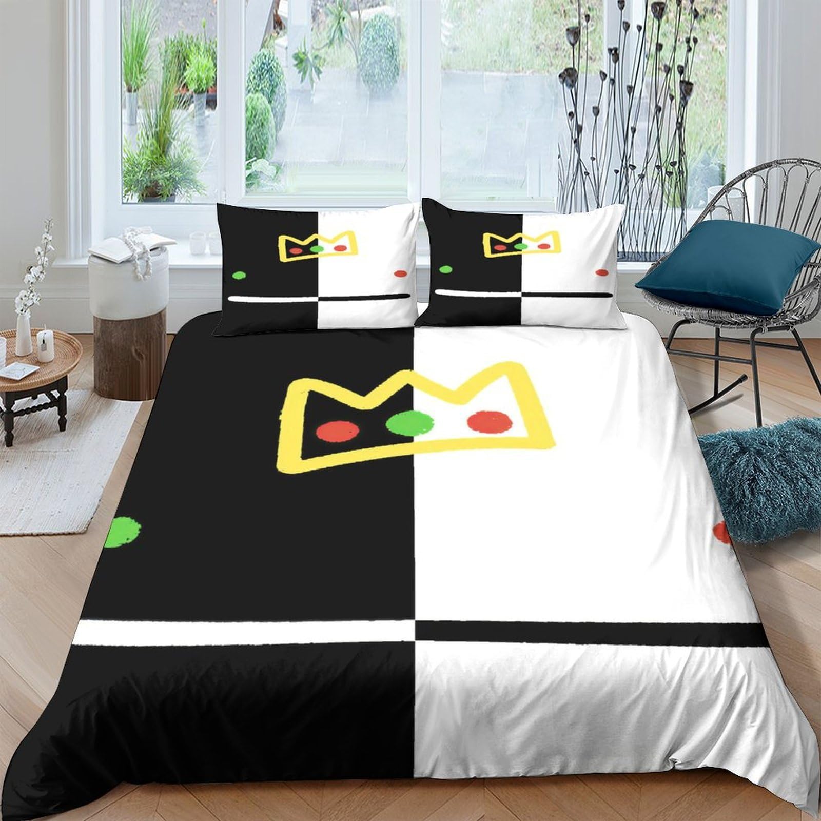 Ctjqhvkz Style-1 3D Printed Crown Art Fitted Sheet Microfiber Black White Contrast Graffiti Bed Cover For Bedroom Dorm Mattress Decor Single（135X200cm）