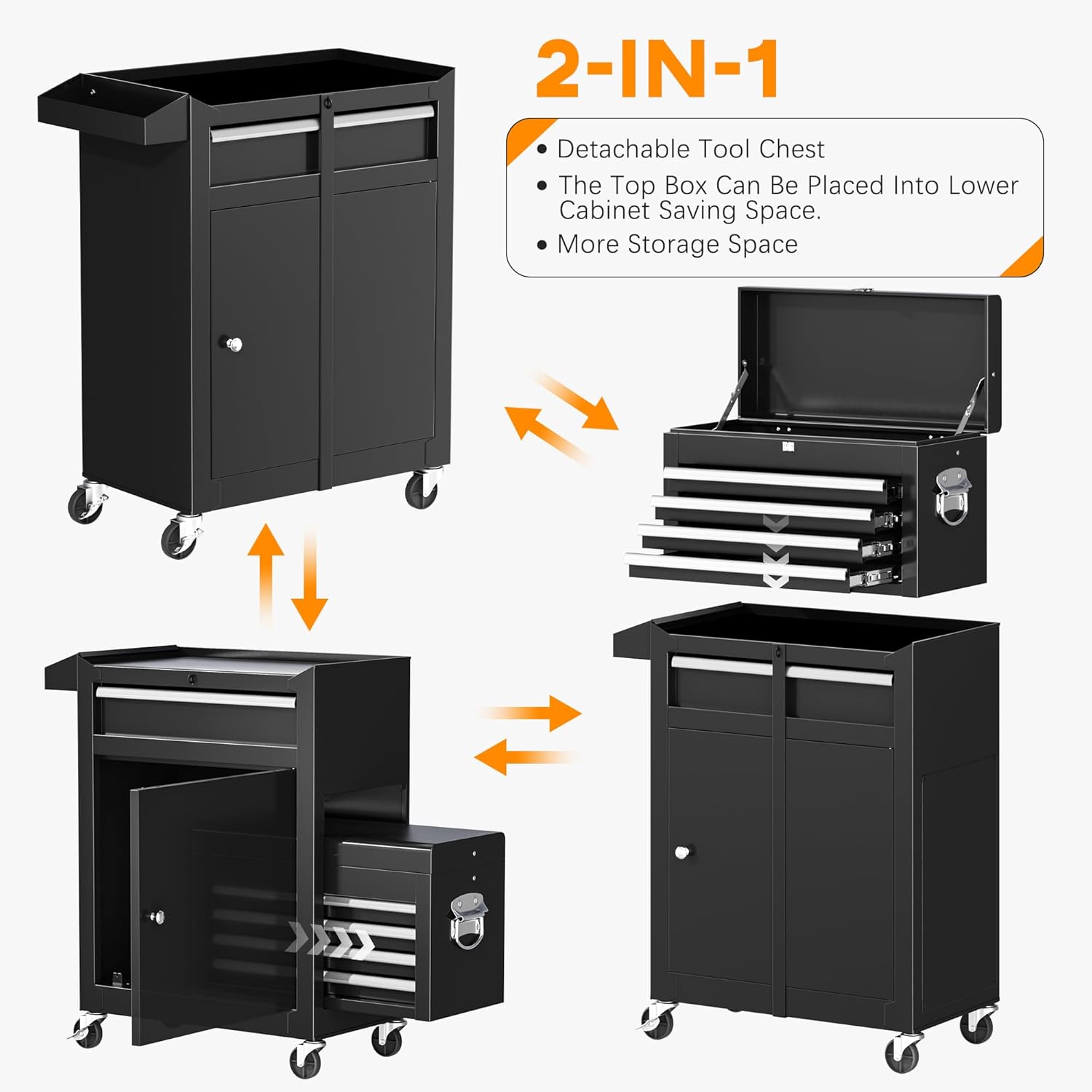 Black Alloy Steel 8-Drawer Rolling Tool Chest with Lockable Wheels