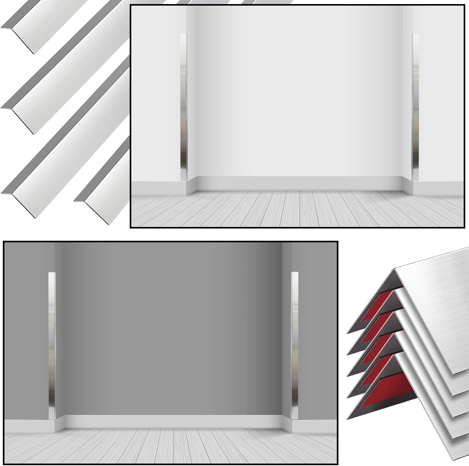 Gisafai 10 Pcs Self Adhesive Stainless Steel Corner Guards 1 x 1 x 36 Inch Wall Corner Protector Pack Metal Corner Trim with 90 Degree Angle for Wall Protection and Decoration Accessories