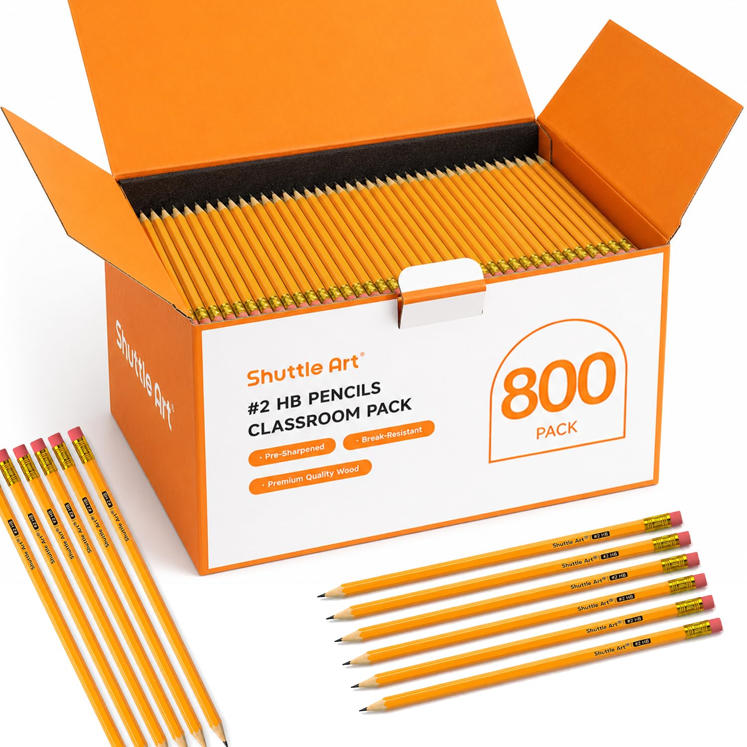 Shuttle Art 800 Pack #2 HB Pencils Pre-Sharpened, Bulk Pencils with Erasers