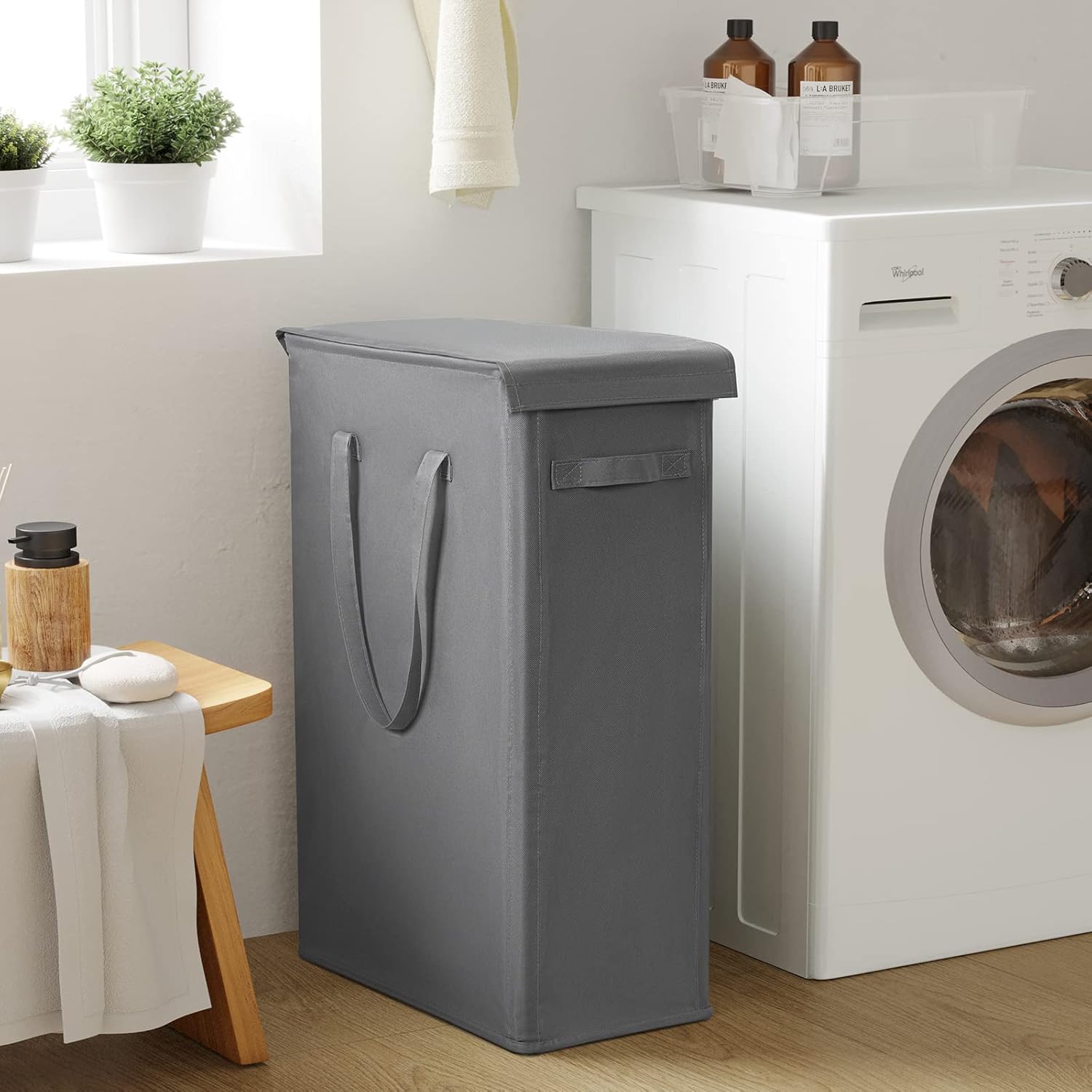 Chrislley Slim Laundry Hamper with Lid Narrow Laundry Basket with Handle Rolling Laundry Basket with Wheels(Grey)