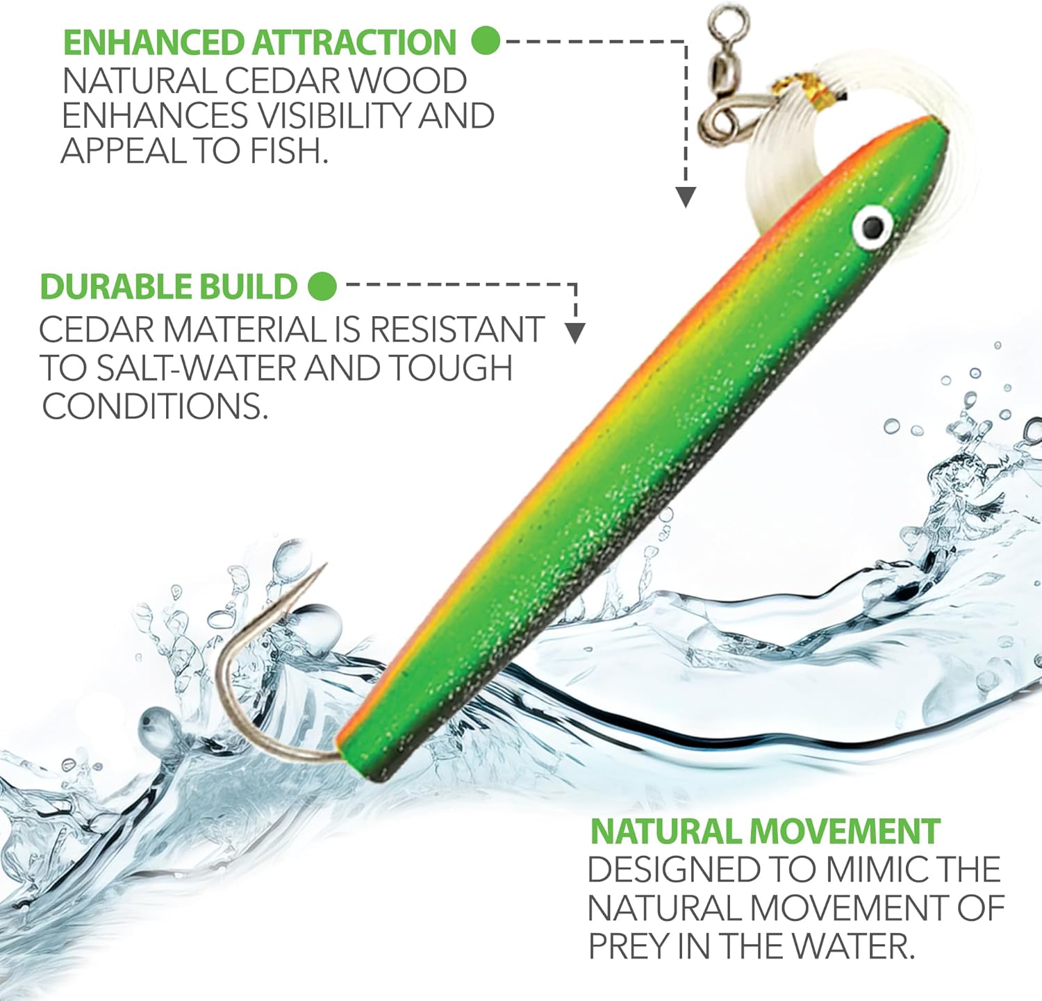 8" Cedar Plug Tuna Fishing Lures, 6 Pcs Mexican Flag Color Rigged, for Saltwater Trolling, Includes Lure Bag, Ideal Offshore Fishing Gear for Tuna