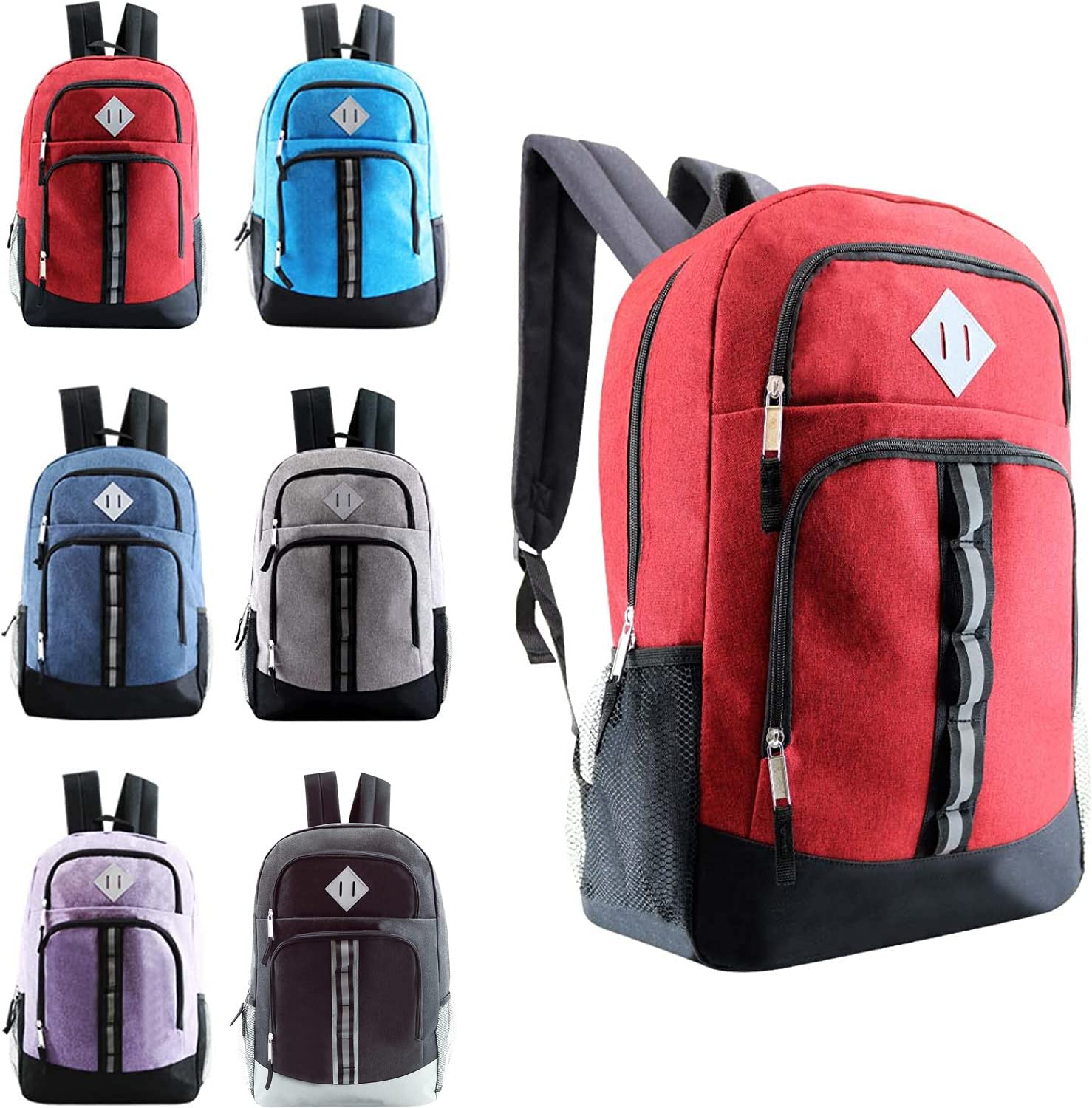 24-Pack 18" Deluxe Backpacks for Kids - Bookbags in Bulk for Elementary, Middle, and High School Students, 6 Assorted Colors