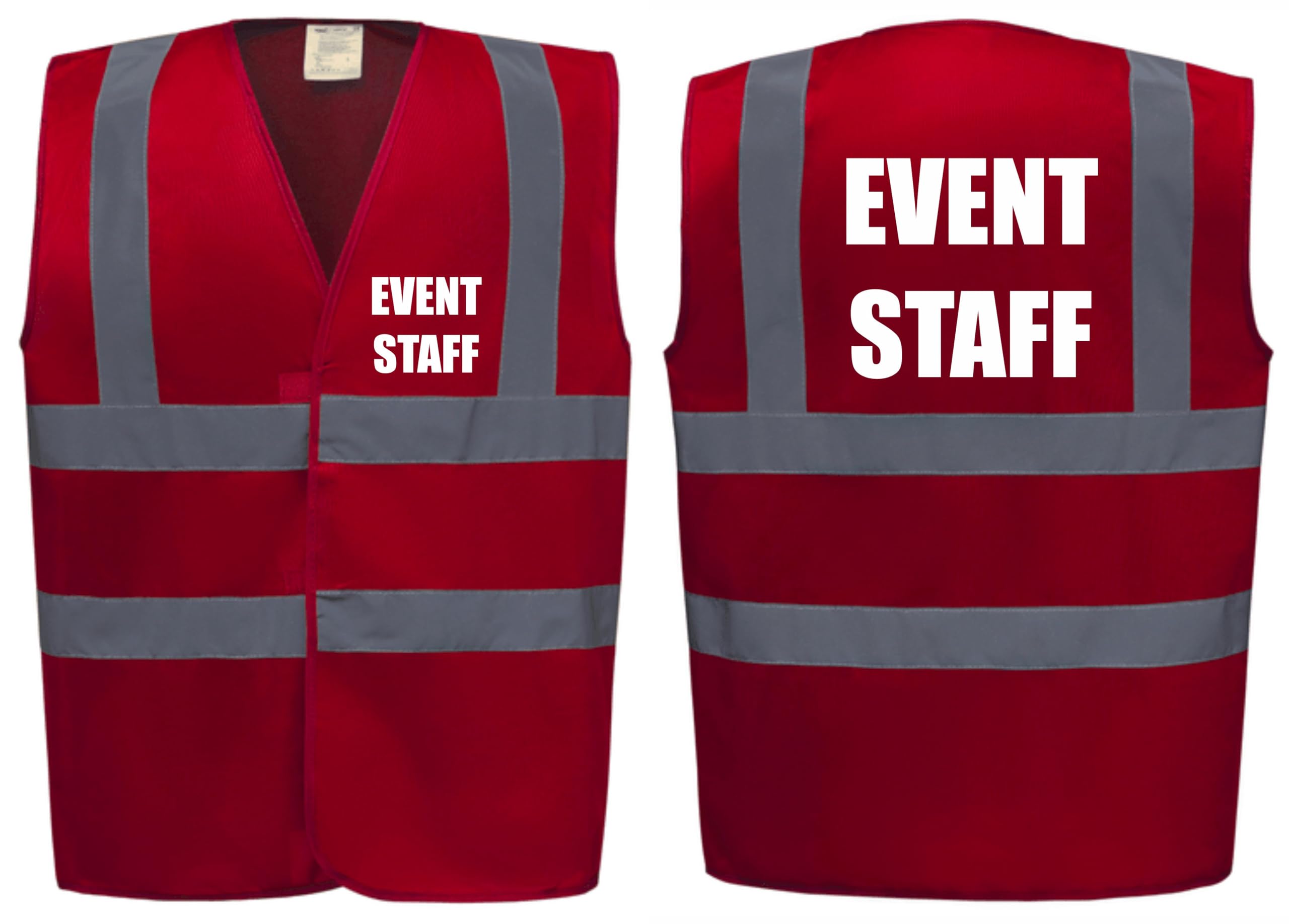Brook Hi Vis Premium Safety Vest - EVENT STAFF Printed Front & Back, Event Management High Viz Waistcoat, Available in 14 Colours, Festivals (UK, Alpha, L, Regular, Regular, Red)