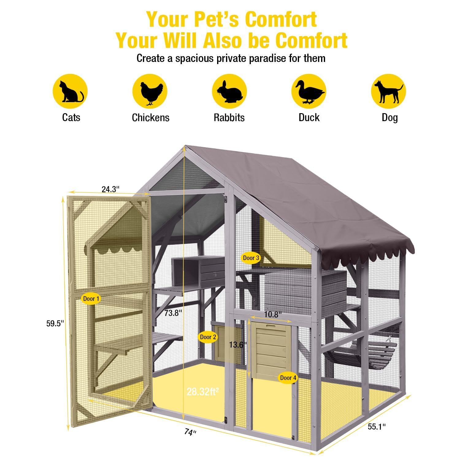 X-Zone Catio Katzengehege Outdoor groß für mehrere Katzen aus Holz Katzenhaus draußen Katzenkondon Katzenauslauf wetterfest
