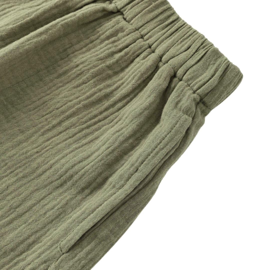 Amazhiyu Completo estivo da donna in garza di cotone increspato, 2 pezzi, pantaloncini e top