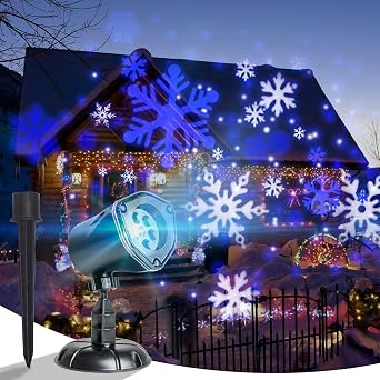 Vanthylit Christmas Projector Lights Outdoor, White Blue Snowflakes Projection Outside, Waterproof LED Landscape Christmas Light for Window Yard House Party Xmas Indoor Decor