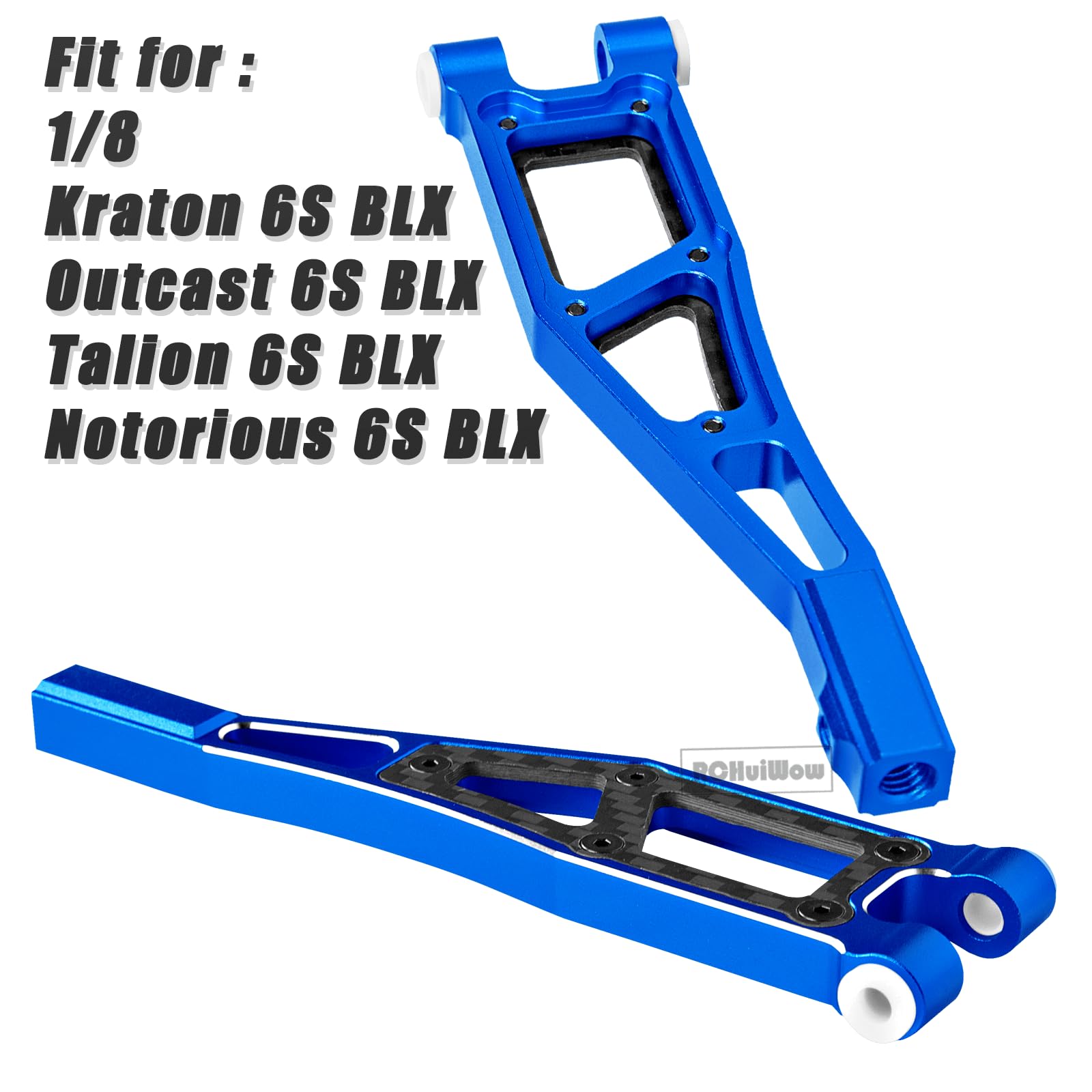 RCHuiWow RC Alloy Front Upper Suspension Arms Upgrades Part for 1/8 Kraton 6S BLX,Outcast 6S BLX,Talion 6S BLX, Notorious 6S BLX,Aluminium Front Upper A Arms w/Pivot Balls,2pcs,Navy Blue