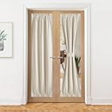 100% Blackout Linen Curtain for French Front Door Thermal Insulated Door Curtain Panel with Tieback for Patio Glass, Linen Sheer Drapes for Living Room, W25 x L72, 1 PC, Natural Beige
