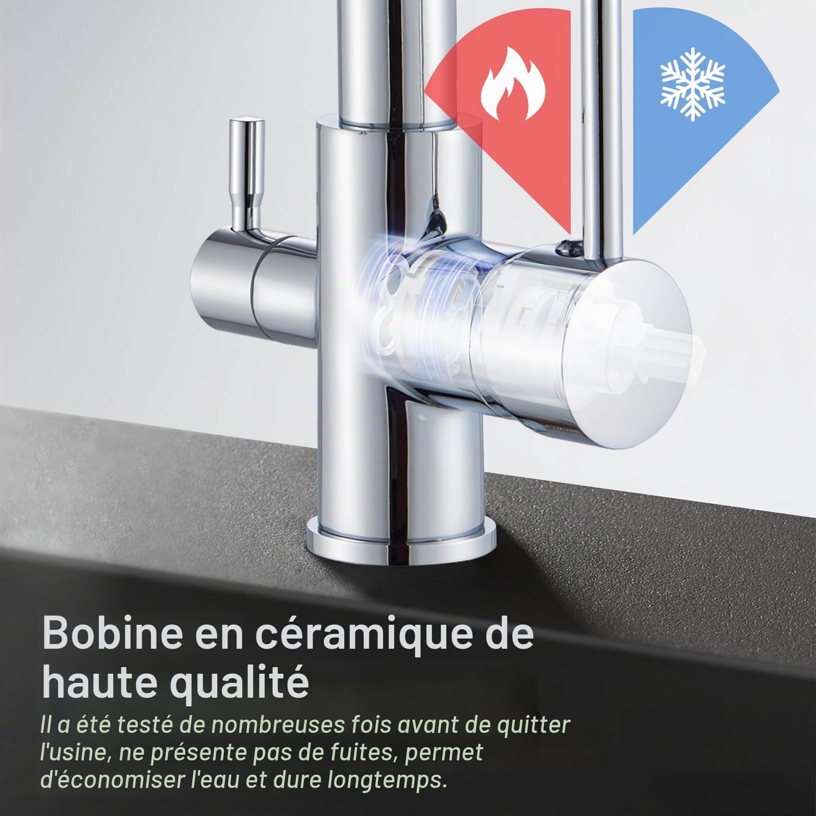 Robinets de cuisine 3 voies robinet de cuisine avec douchette amovible mélangeur d'eau potable en laiton avec filtre à eau eau bouche rotative à 360 °,spray pull-down,Chrome