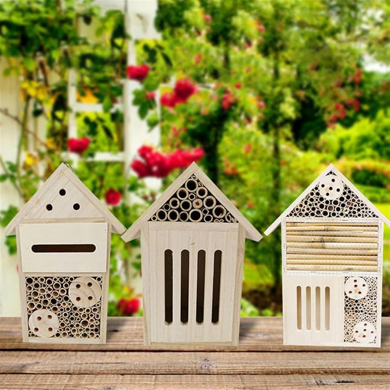Wooden Bee House Natural Wood Room Hotel Shelter Outdoor Garden Decoration Nests Box Insect Bee Hive House(Type a)