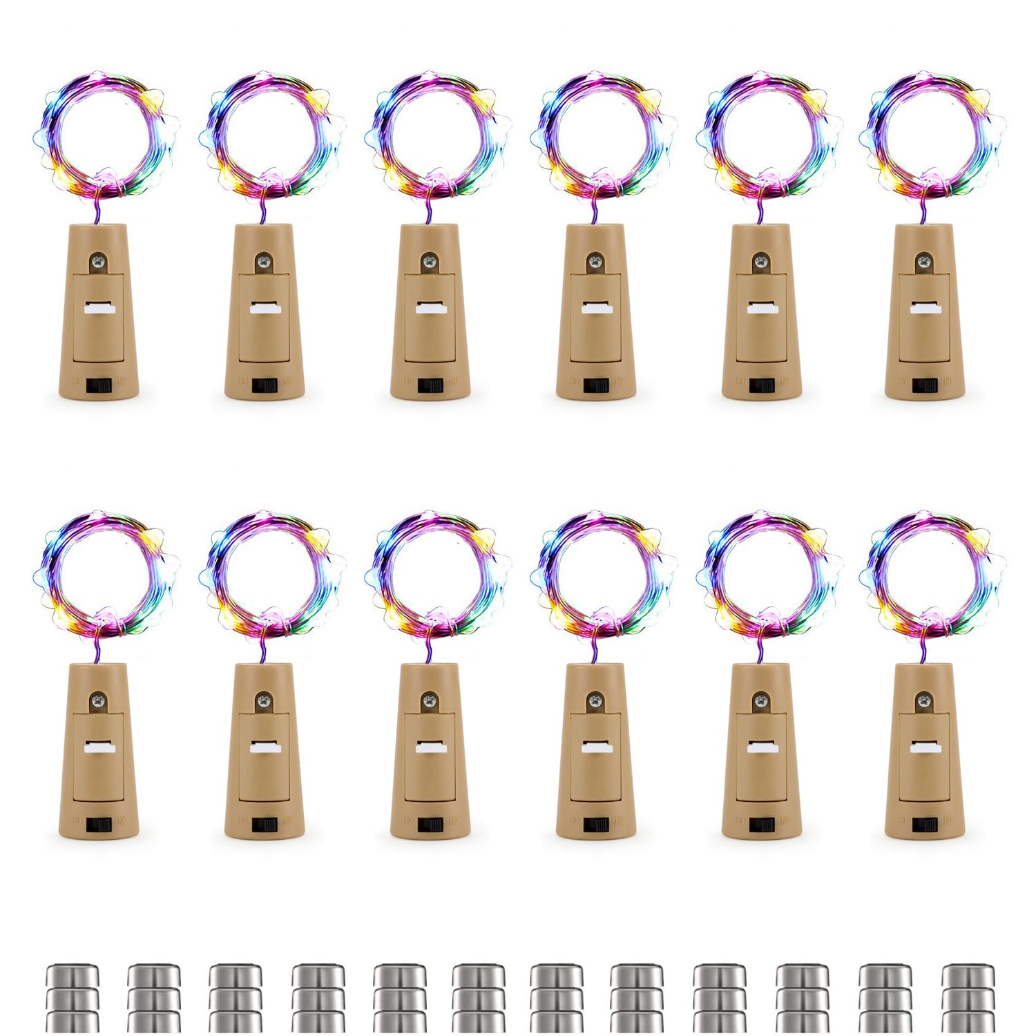 YzoTek 12 Pack Bottle Lights - 20 LEDs Cork String Lights for Wine Bottle, 6.5ft (2M) Silver Copper Fairy Lights for Party Birthday Wedding Christmas DIY Indoor/Outdoor Decor(36 Additional Batteries)