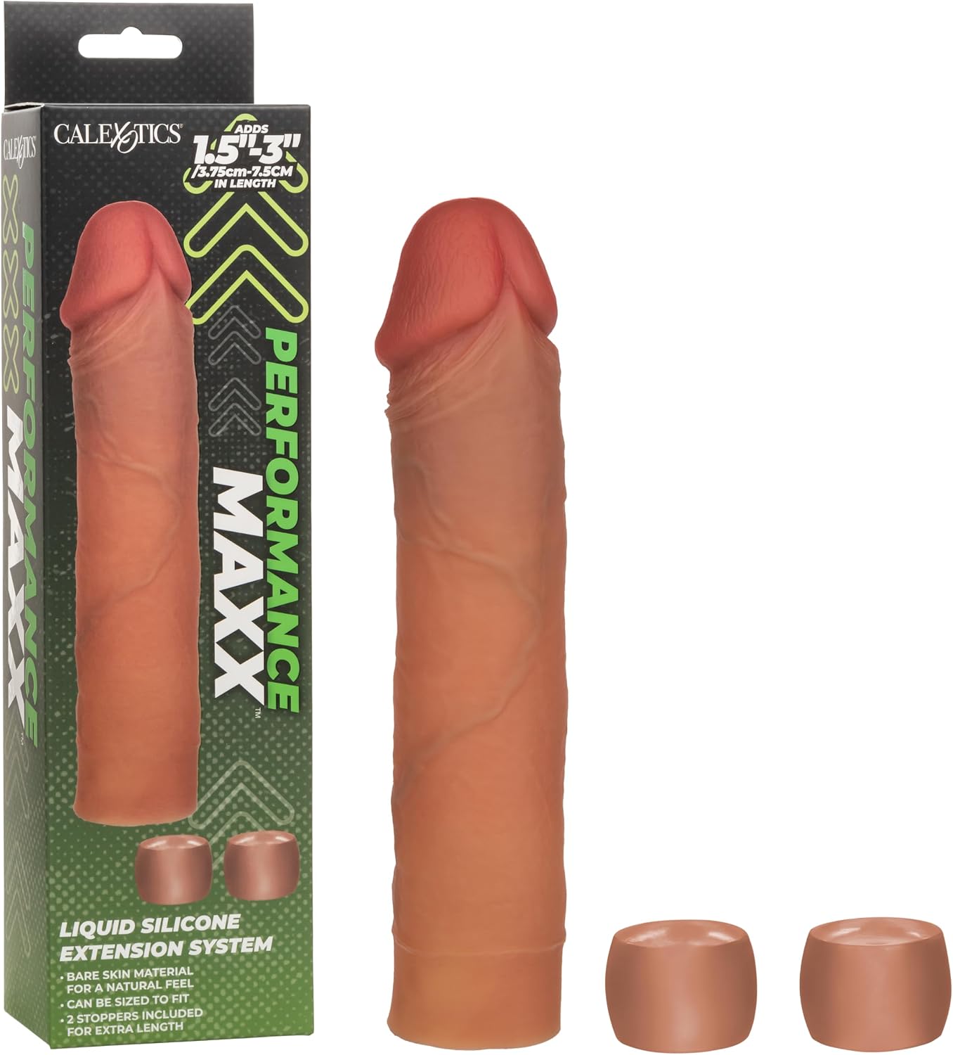 CalExotics Performance Maxx Liquid Silicone Extension System, 8 Inch Penis Sleeve with Two Stoppers Included to Add Up to 3 Inch in Length Brown SE-1633-65-3