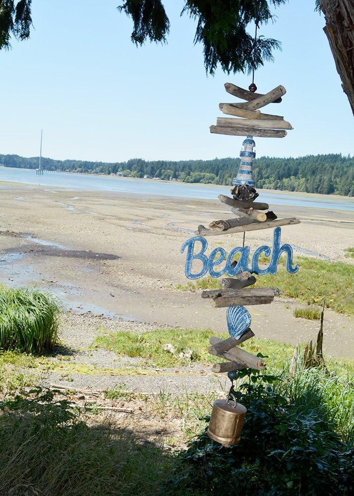 Cohasset Gifts Wind Chime Bell | #590 | Beach Logo Cohasset Bell | Nautical, Outdoor, Home Décor for Decks, Garden, Porch | Blue & White Finish |