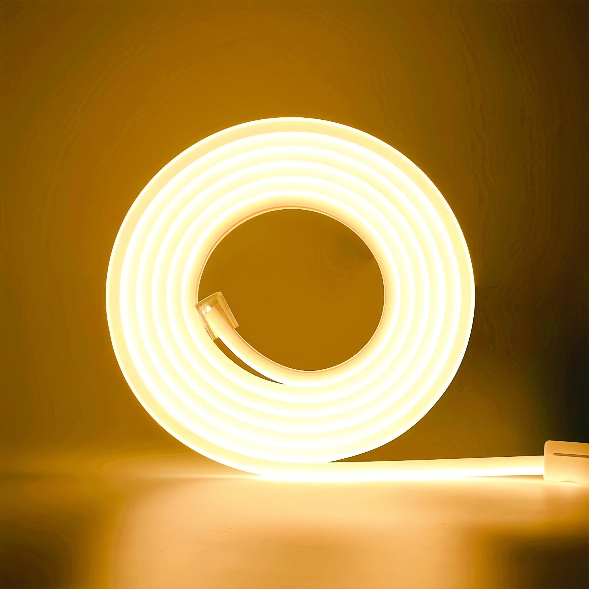 ANSIEN® Ruban LED 220V Néon (Blanc Chaud,6M),Chaque Coupe de 10 cm,12W/m COB Lumière de Corde Haute Brillance,IP65 Imperméable Avec Prise Redresseur et Adhésif,Néon LED pour Maison,Bar