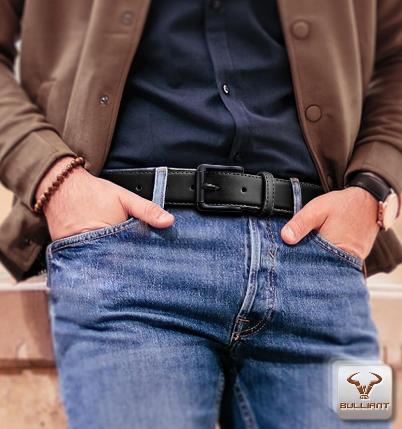BULLIANT Men Belt,Leather Belt Adjustable For Men Dress Casual Jeans 1 3/8,Cut For Fit 38"-40"Waist Adjustable Black6507 1 image 5 of 7 B0DQPX91H6