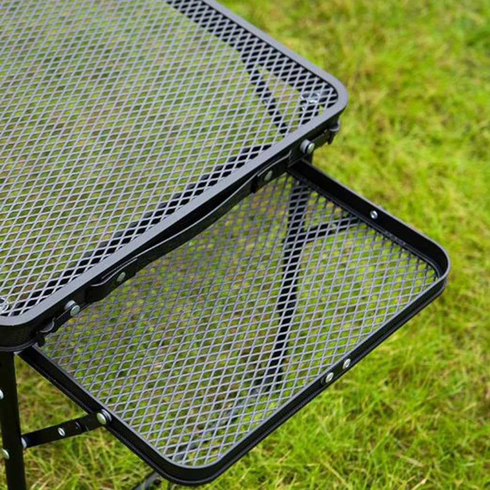 Przenośny Składany stół Kempingowy Wytrzymały stół do Przygotowywania Jedzenia na Piknik na świeżym Powietrzu i Stanowisko Kuchenne, Stop Aluminium + Stal (pół-drewniany stolik boczny)