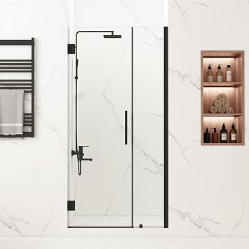 Frameless Pivot Shower Door, 35-36x72, 5/16 Glass, Matte Black