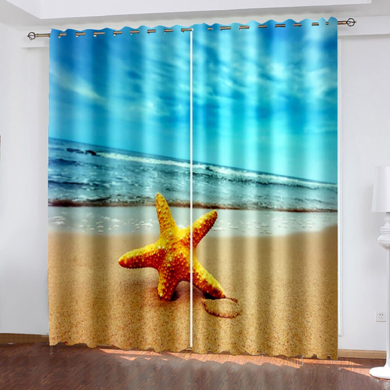 Letnie Wakacje Dekoracje Plaża 3D Drukowanie Wzoru Salon Parasolka Niestandardowe Zasłony Garnitur Sypialnia Z Haczykami Akcesoria,160×214Cm