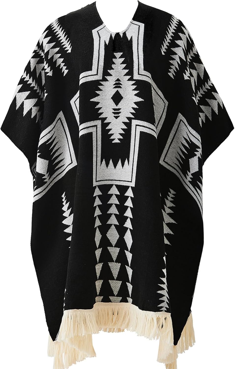 Authentic Mexican Baja Sarape Poncho Aztec Hippie Warm Wearable Blanket Western Cowboy Pancho