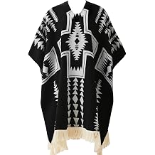 Authentic Mexican Baja Sarape Poncho Aztec Hippie Warm Wearable Blanket Western Cowboy Pancho