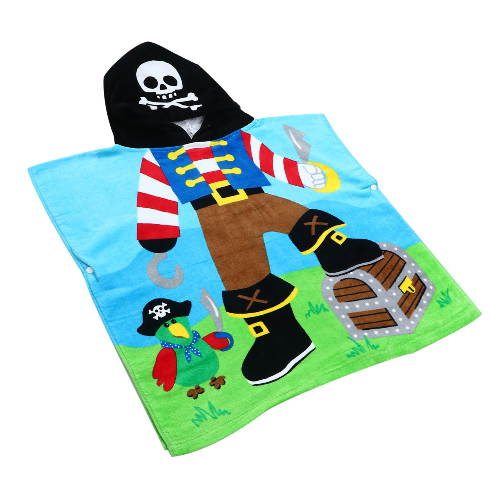 Albornoz Transpirable para Niños Capucha de Algodón, Diseño de Capitán Pirata, Lavable y Que Seca Rápido para Uso en Baño y Playa