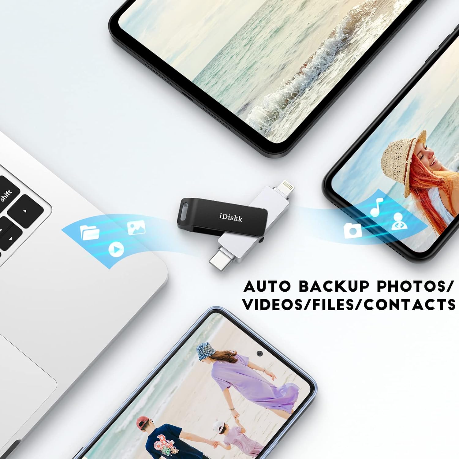 MFi Certified iDiskk 256GB Photo Transfer Device Flash-Drive for iPhone Photo Storage iPad Lightning USB C Android Photo Stick iPhone