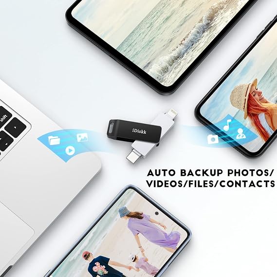 iDiskk 256GB MFi Certified Lightning &USB C Flash Drive for iPhone Android