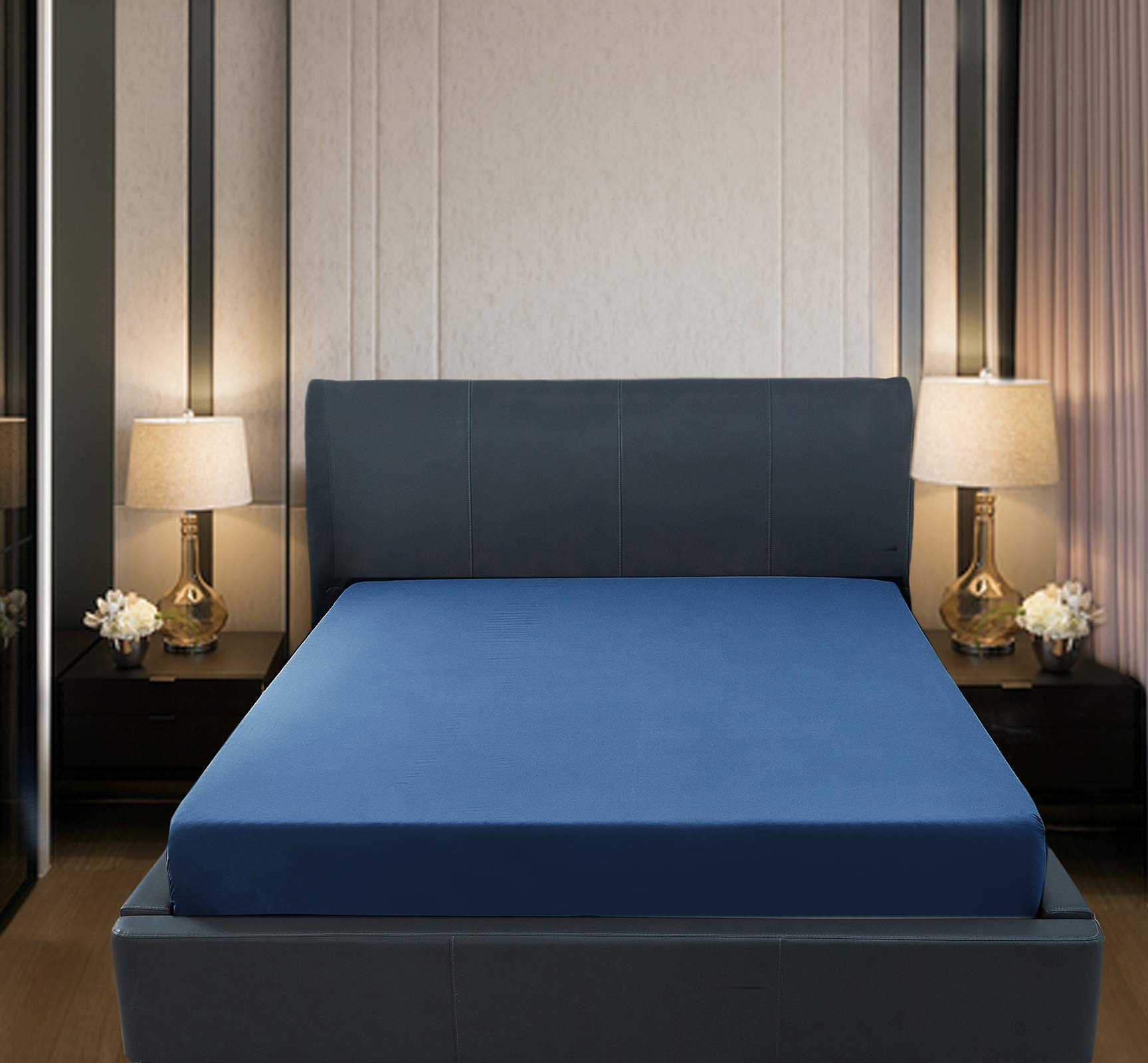 FARFALLAROSSA Parure De Lit 90x190-200 3 Pièces 100% Coton - Drap Housse 90x200 cm - Drap Plat 1 Personne 160x280 cm - 1 Taie d'oreiller 50x80 - Bleu Marine