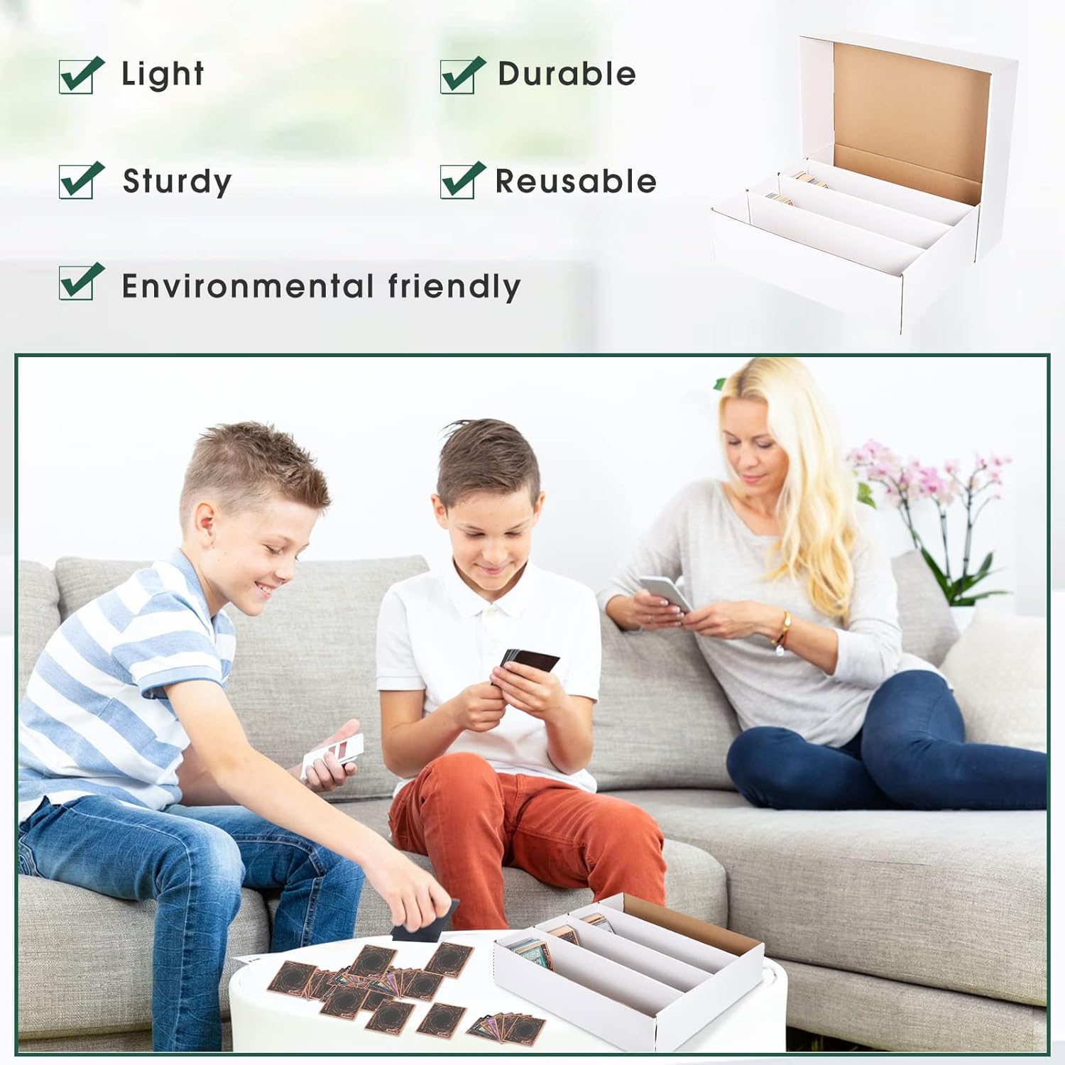 Yexiya 1 Pcs 3200 Count Sports Card Storage Boxes White Trading Card Box Collectible Trading for Soccer Baseball Game