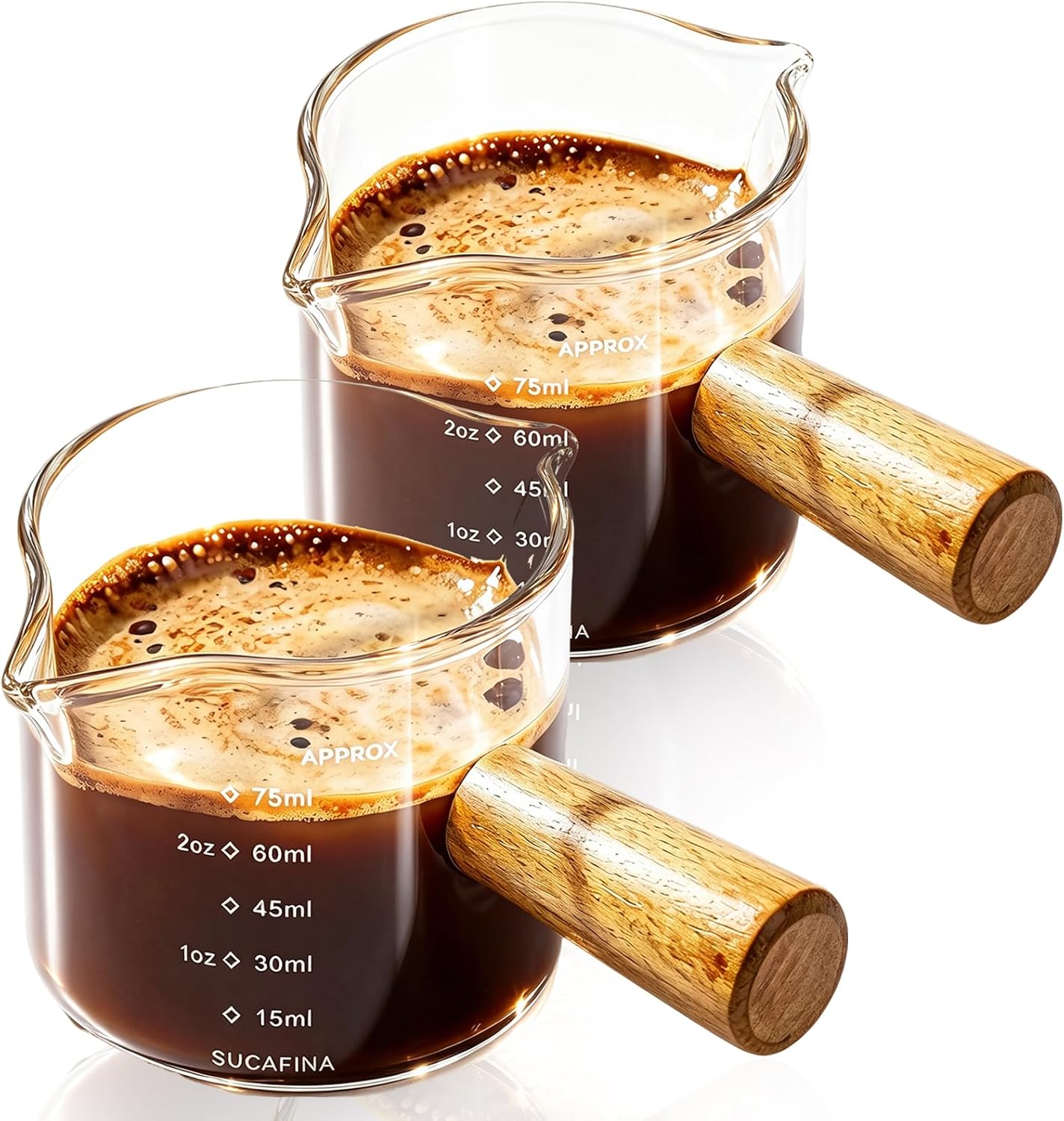 2.5oz Espresso Cups, 2-Pack, Double Spout Clear Borosilicate Glass