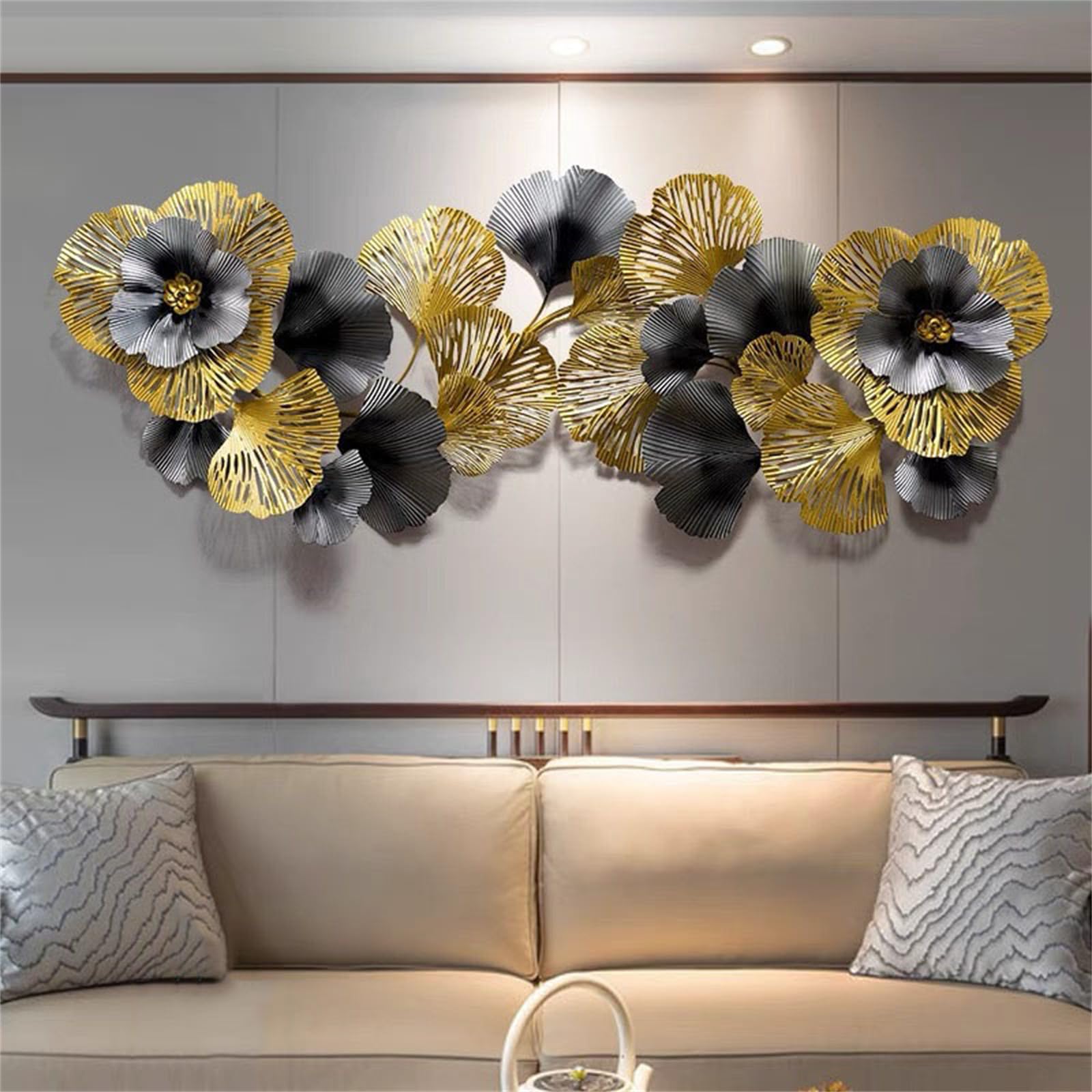 GAENZA Metal Dorado Ginkgo Hoja Decoración De Pared Arte De Pared 3D Metal Colgante De Pared Decoración De Pared Escultura Ornamento Decoración De Hogar para Dormitorio Sala De Estar,02