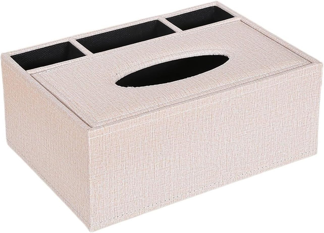 PU Leather Multifunctional Tissue Box with 3 Storage Compartments, Remote Control Organizer, Waterproof, for Home Office Car Desk Living Room, Holds Pens Phones Cosmetics(K)