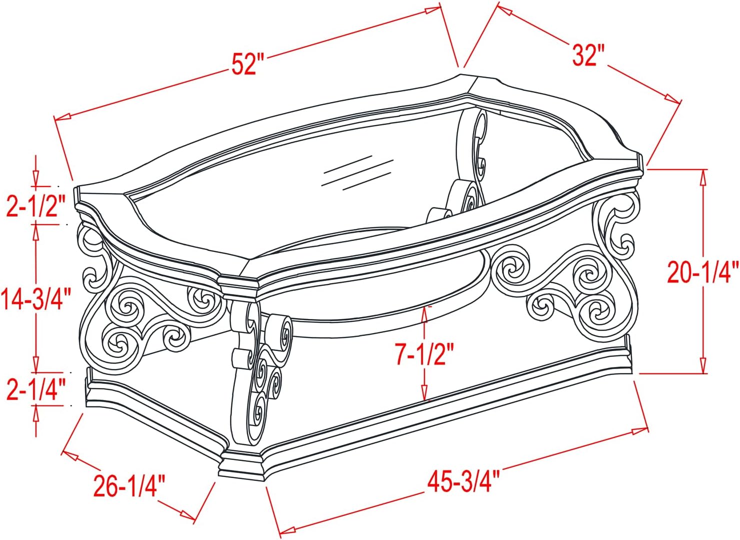HMFULE 52'' Dark Brown Retro Wooden Coffee Table with Glass Top for Living Room Dining Room Bedroom Office(Brown)