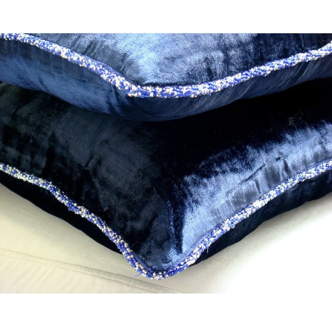 The HomeCentric 55x55 cm Wurfkissenbezug, Navy Blau Werfen Kissen Abdeckung Fur Couch, Einfarbig Beaded Cord Zierkissen Abdecken, Samt Platz Solide Zeitgenossisch Dekouberwurf - Navy Shimmer