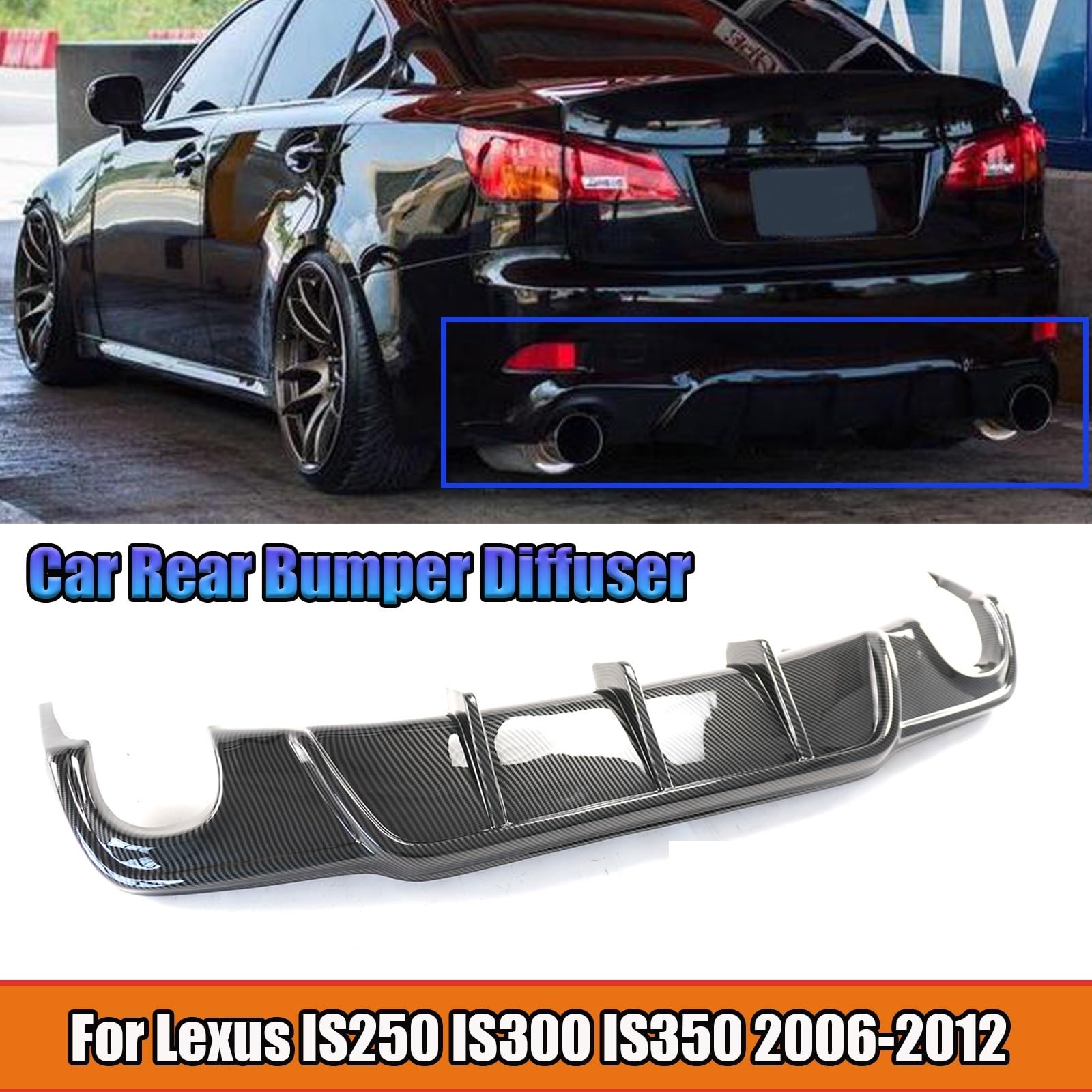 przedniego zderzaka Pasuje Do Lexus IS250 IS300 IS350 2006-2012 Dyfuzor Tylnego Zderzaka Samochodu Czarny Błyszczący/styl Włókna Węglowego(Glossy Black)