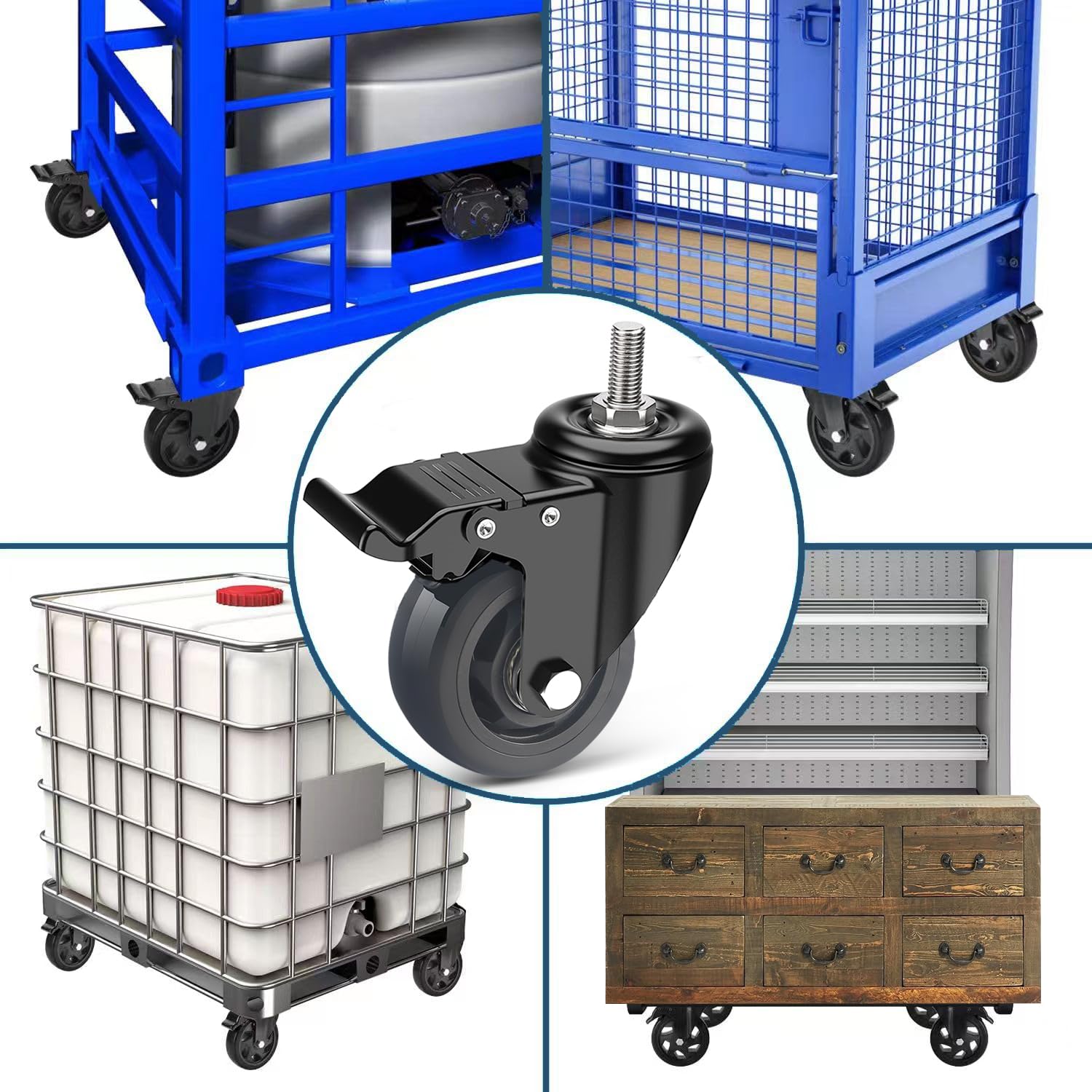 Ruedas para Muebles con Pasador Roscado 10 mm x 30 mm, Lote de 4 Pivotantes 75MM con Freno Hasta 400kg, Giratorias Industriales 360°, PU No Dejan Marcas