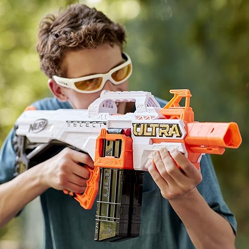 Vista 5 de Nerf Ultra Select - Lanzador totalmente motorizado, fuego para distancia o precisión, incluye clips y dardos, juegos y juguetes al aire libre