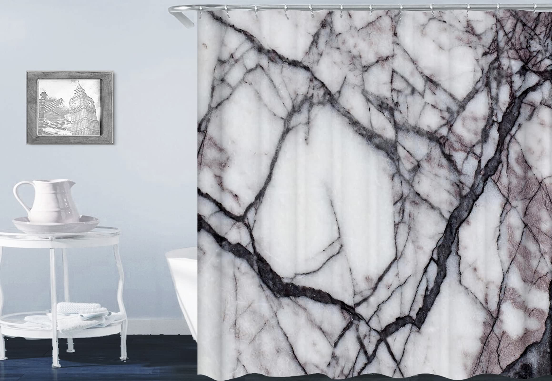 Rideau de douche polyester haut de gamme motif marbre gris et noir