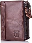 BULLCAPTAIN Genuine Leather Wallet for Men Vintage Bifold Double Zipper Coin Purse