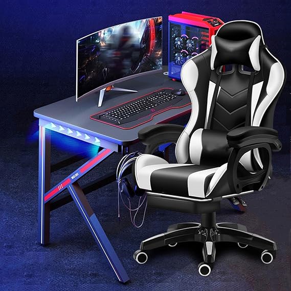 Gaming Chair, Ergonomic Computer Chair with Lumbar Massage & Heat, Video Game Chair with Silent Casters, 3D Adjustable Backrest, Thickened Seat, PU Leather, Hidden Footrest Pink