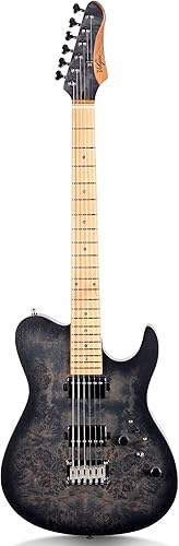 TN2 - Guitarra eléctrica de cuerpo sólido con cuello de arce tostado y cuerpo de caoba con patrón impreso UV (negro A)