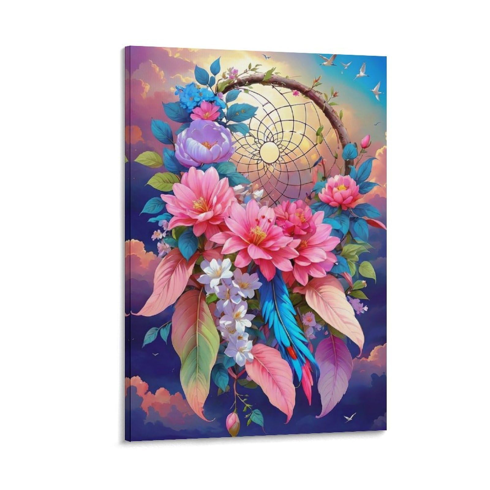 DHBANEIOK Dreamcatcher Floral Art Poster Artwork Canvas Prints Picture Modern Canvas Wall Art Picture Wall Hanging for Home Decorations 24x36inch(60x90cm)