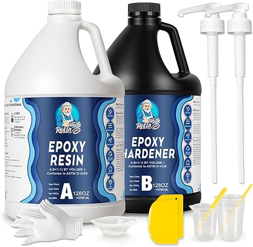 UncleResin Kit de resina epoxi de 2 galones con bomba – Fundición 1:1 transparente de baja viscosidad sin burbujas para mesa de río, madera